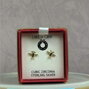 Lake + Gray Sterling Silver Gold Overlay Airplane Earrings with Cubic Zirconia